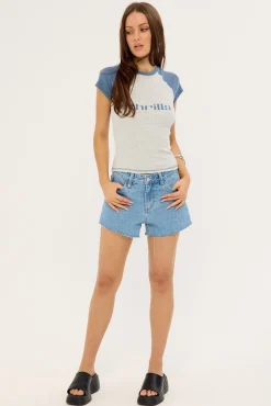 Lola Mid Rise Denim Shorts Lucid Blue