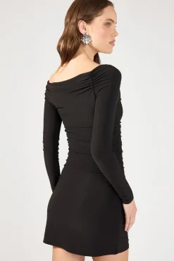 Lola Ruched Long Sleeve Mini Dress Black