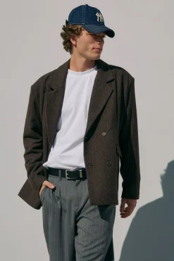 London Double Breasted Blazer Brown Tweed