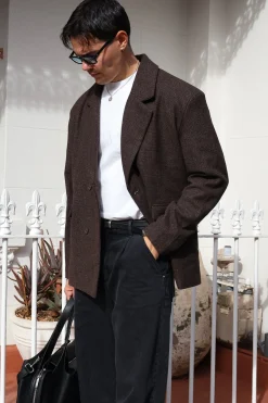 London Double Breasted Blazer Brown Tweed