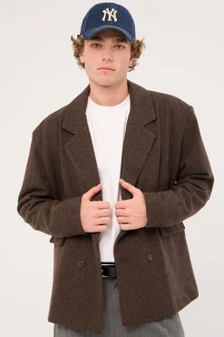 London Double Breasted Blazer Brown Tweed