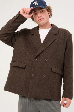 London Double Breasted Blazer Brown Tweed