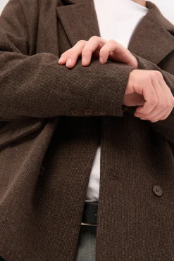 London Double Breasted Blazer Brown Tweed