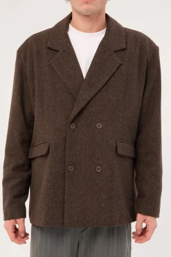 London Double Breasted Blazer Brown Tweed