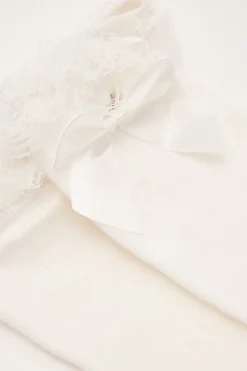 Long Lace Frill Bow Sock White