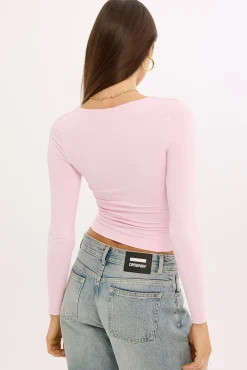 Long Sleeve Scoop Neck Tee Pink