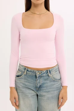 Long Sleeve Scoop Neck Tee Pink