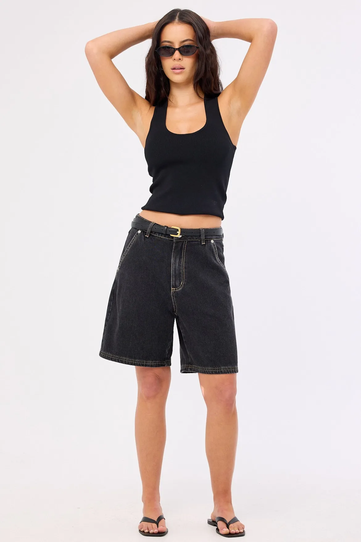 Longline Denim Short Washed Grey