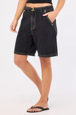 Longline Denim Short Washed Grey