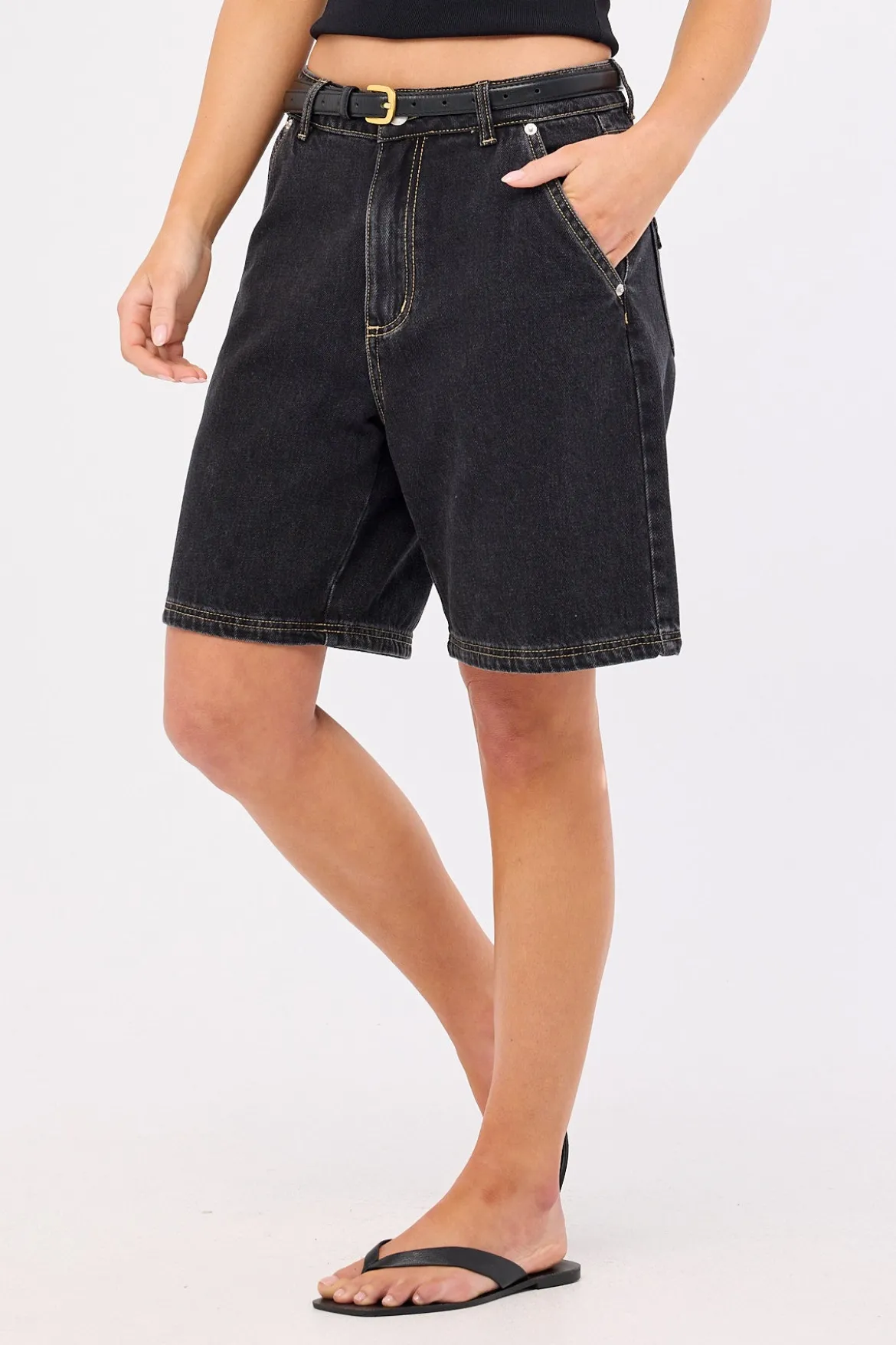 Longline Denim Short Washed Grey