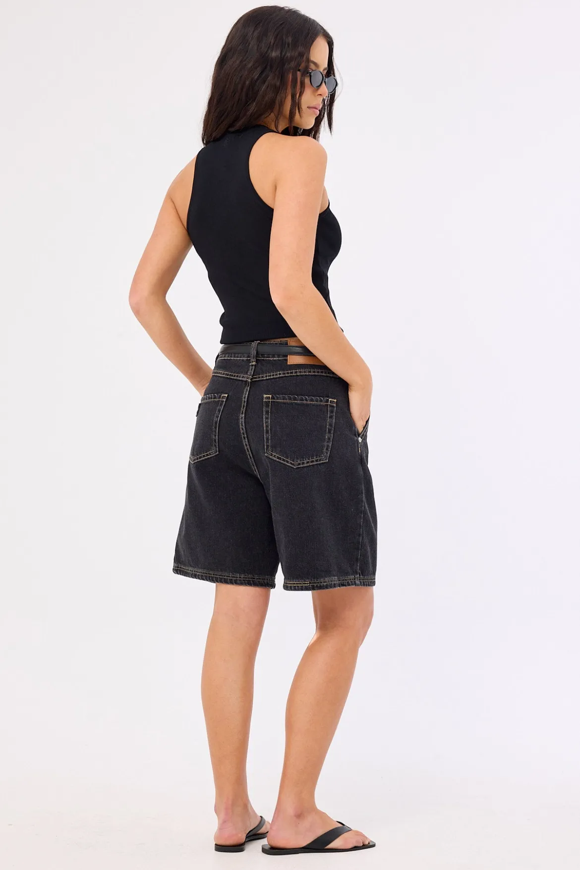 Longline Denim Short Washed Grey