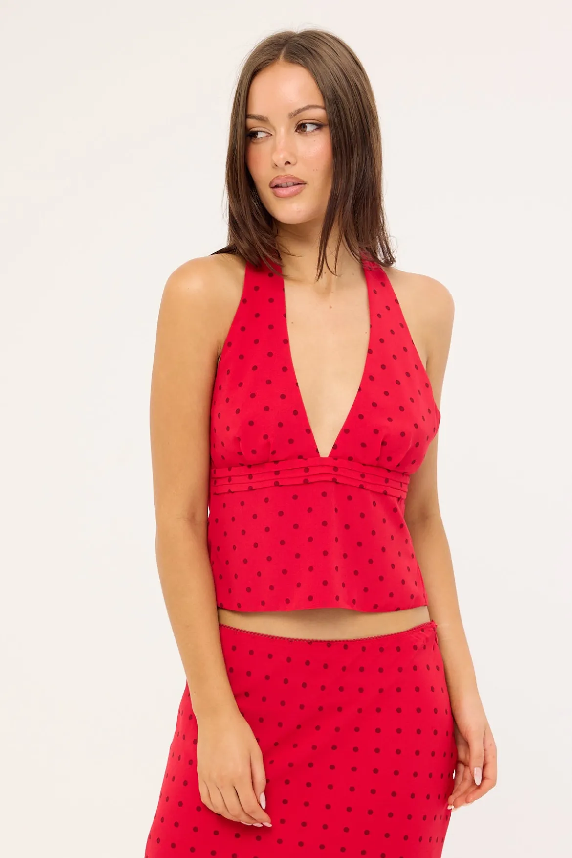 Lorelai Polka Halter Top Red Print