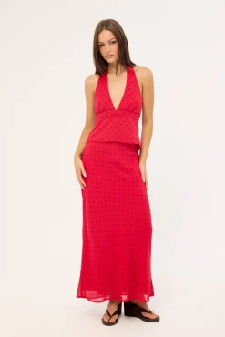 Lorelai Polka Maxi Skirt Red Print