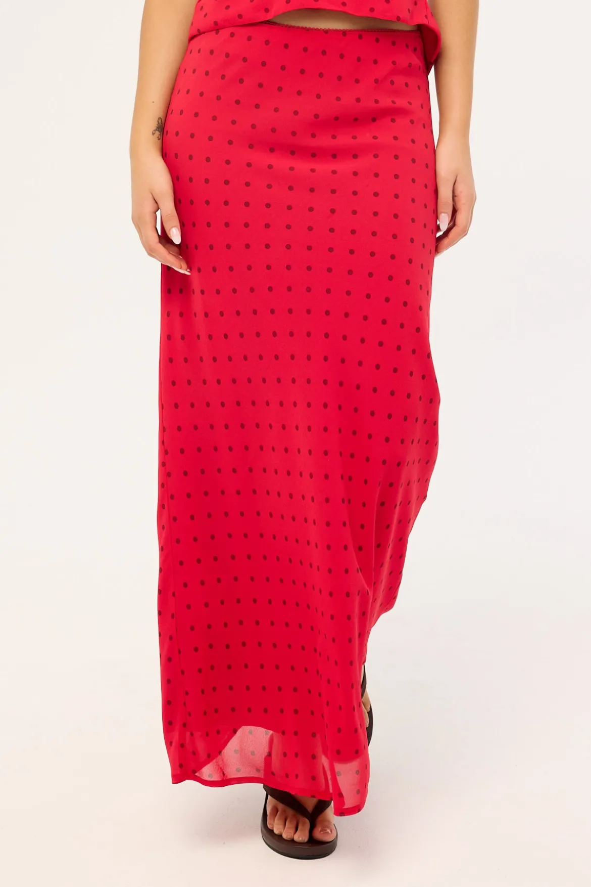 Lorelai Polka Maxi Skirt Red Print
