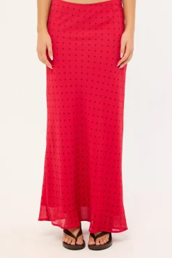 Lorelai Polka Maxi Skirt Red Print