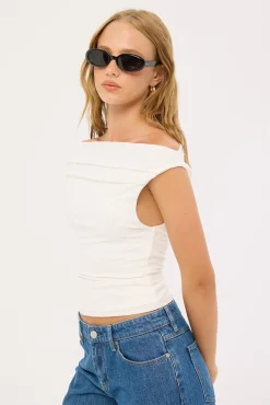 Loren Ruched Off Shoulder Top White