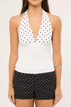 Lori Polka Halter Top Off White