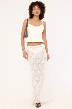 Lotta Lace Sequin Maxi Skirt White