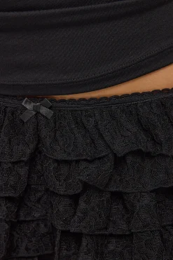 Lottie Lace Frill Mini Shorts Black