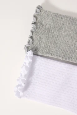Louise Lettuce Trim Sock 2 Pack White and Grey