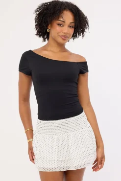 Louise Polka Shirred Mini Skirt White