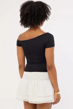 Louise Polka Shirred Mini Skirt White