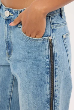 Low Riders Low Waist Wide Leg Zipped Denim Jeans Pretty Blue