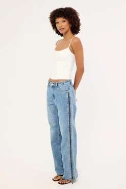 Low Riders Low Waist Wide Leg Zipped Denim Jeans Pretty Blue