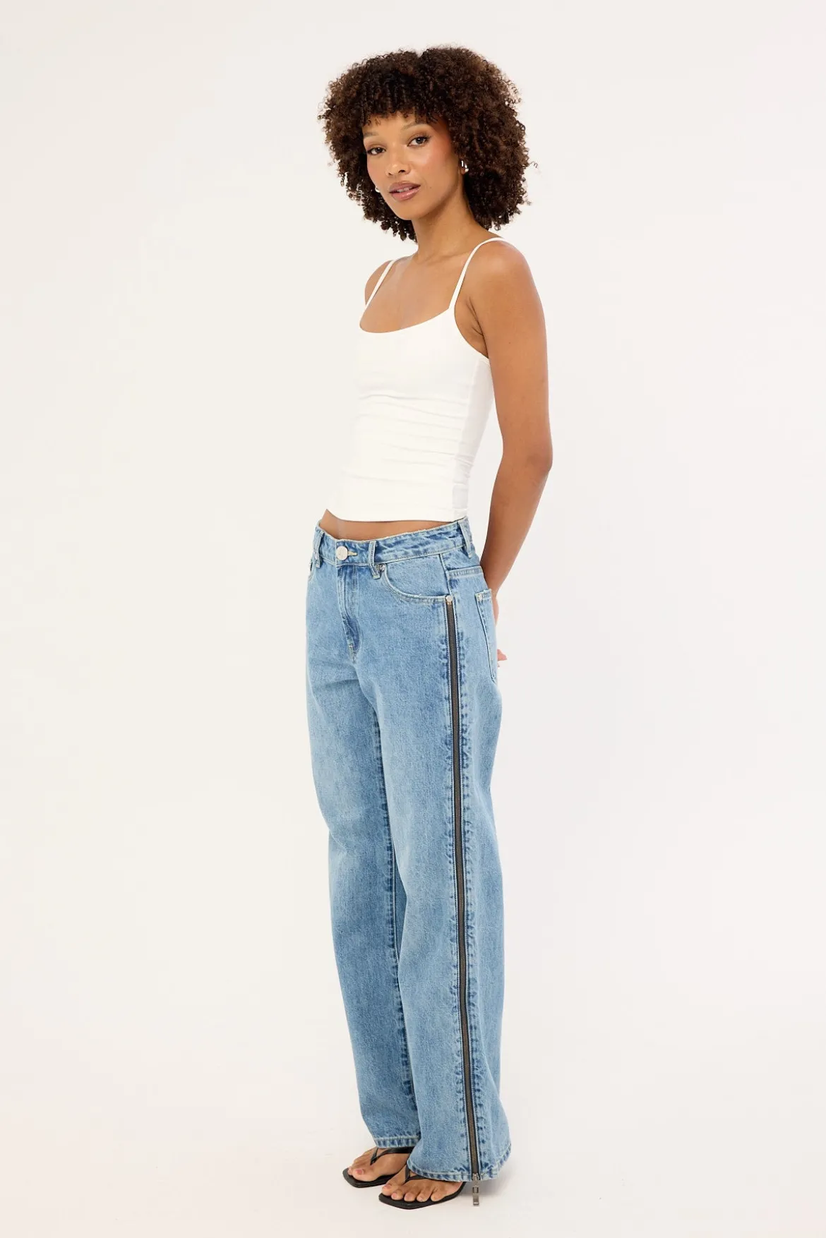 Low Riders Low Waist Wide Leg Zipped Denim Jeans Pretty Blue