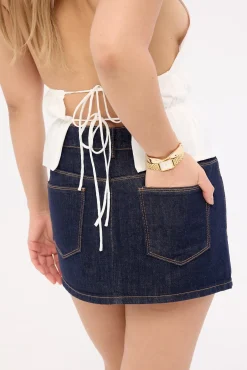 Low Rise Denim Skort Dark Blue Denim