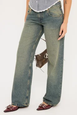 Low Rise Parallel Jean Brown Blue Acid