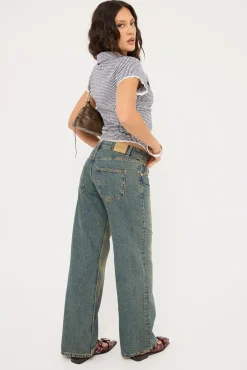 Low Rise Parallel Jean Brown Blue Acid
