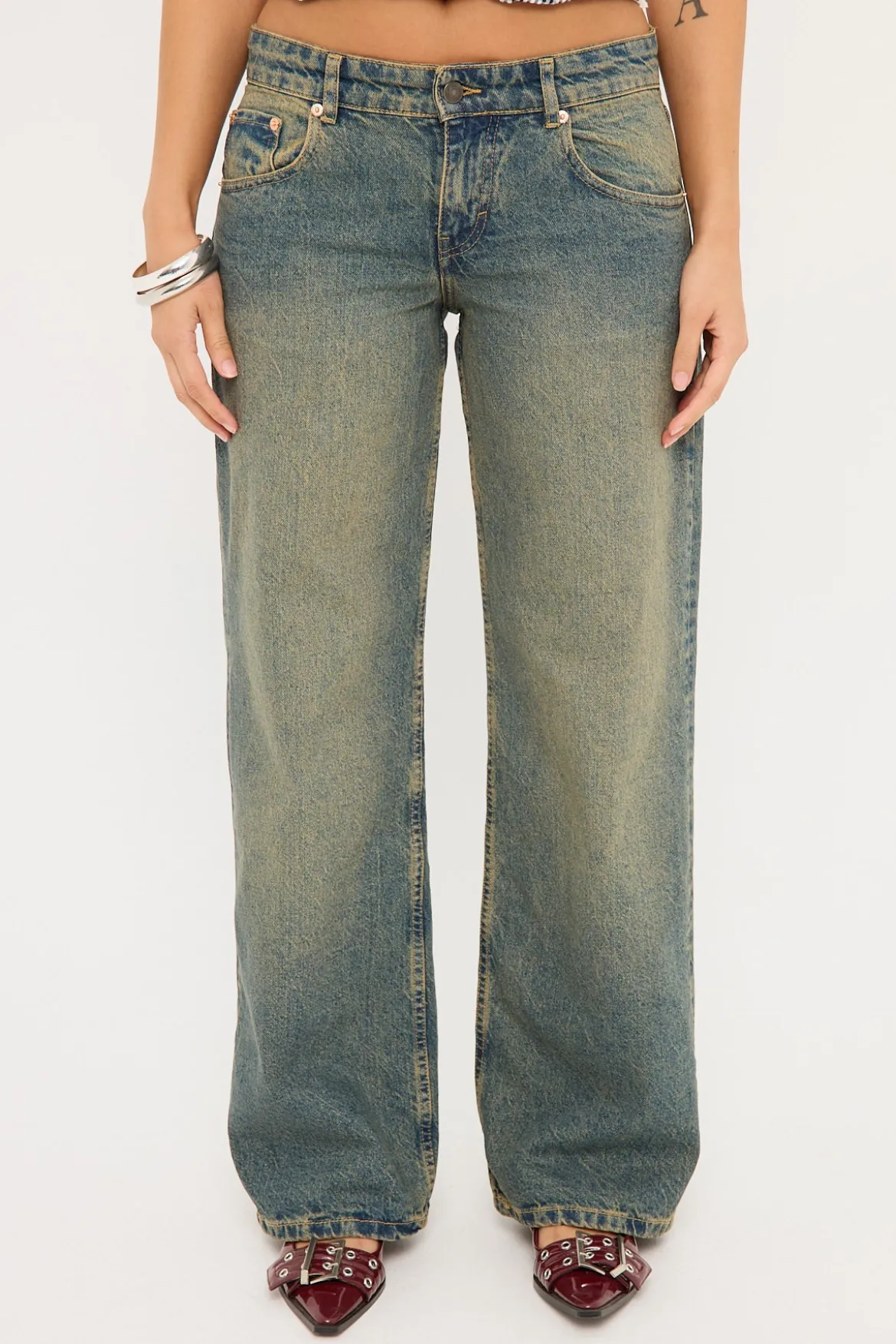 Low Rise Parallel Jean Brown Blue Acid