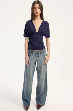 Low Rise Parallel Jean Vintage Bleach Blue Denim