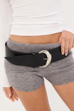 Low Rise PU Wide Belt Silver/Black