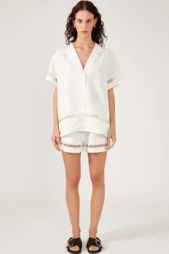 LOW TIDES SHORT SLEEVE LINEN SHIRT Cream