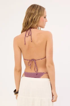 L&t Amara Check Bikini Top Burgundy Print