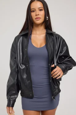 L&t Classic Tie Halter Mini Dress Charcoal