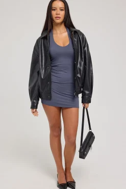 L&t Classic Tie Halter Mini Dress Charcoal