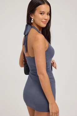 L&t Classic Tie Halter Mini Dress Charcoal