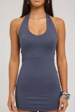 L&t Classic Tie Halter Mini Dress Charcoal