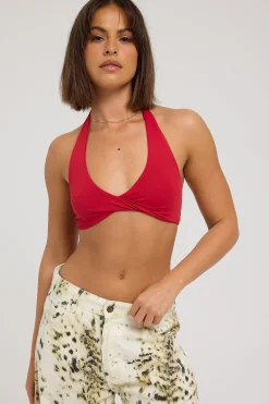 L&t Halter Twist Bralette Cherry
