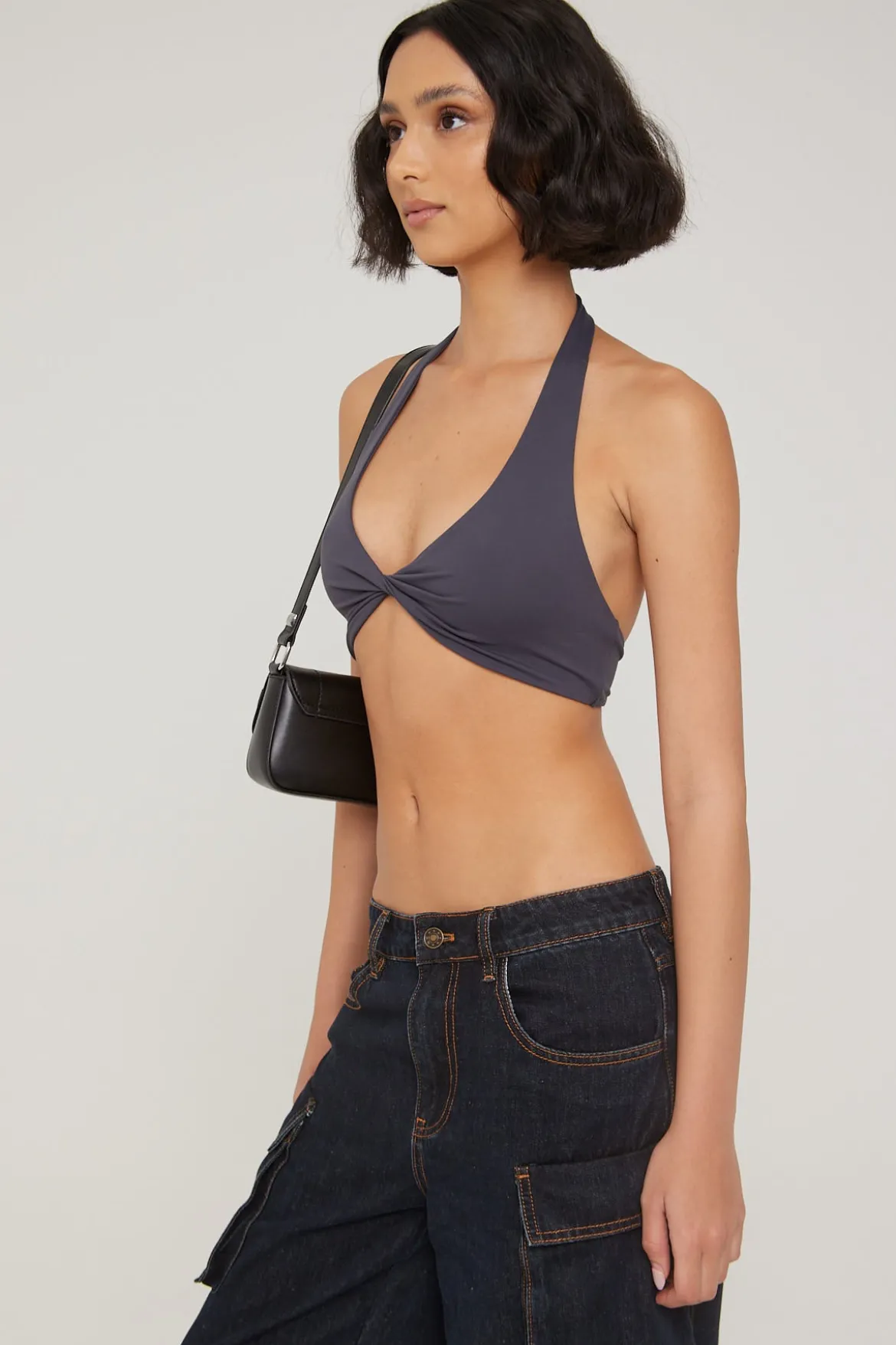 L&t Halter Twist Bralette Charcoal