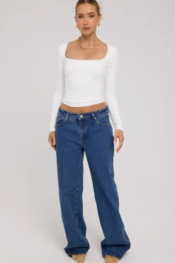 L&t Long Sleeve Scoop Neck Tee White
