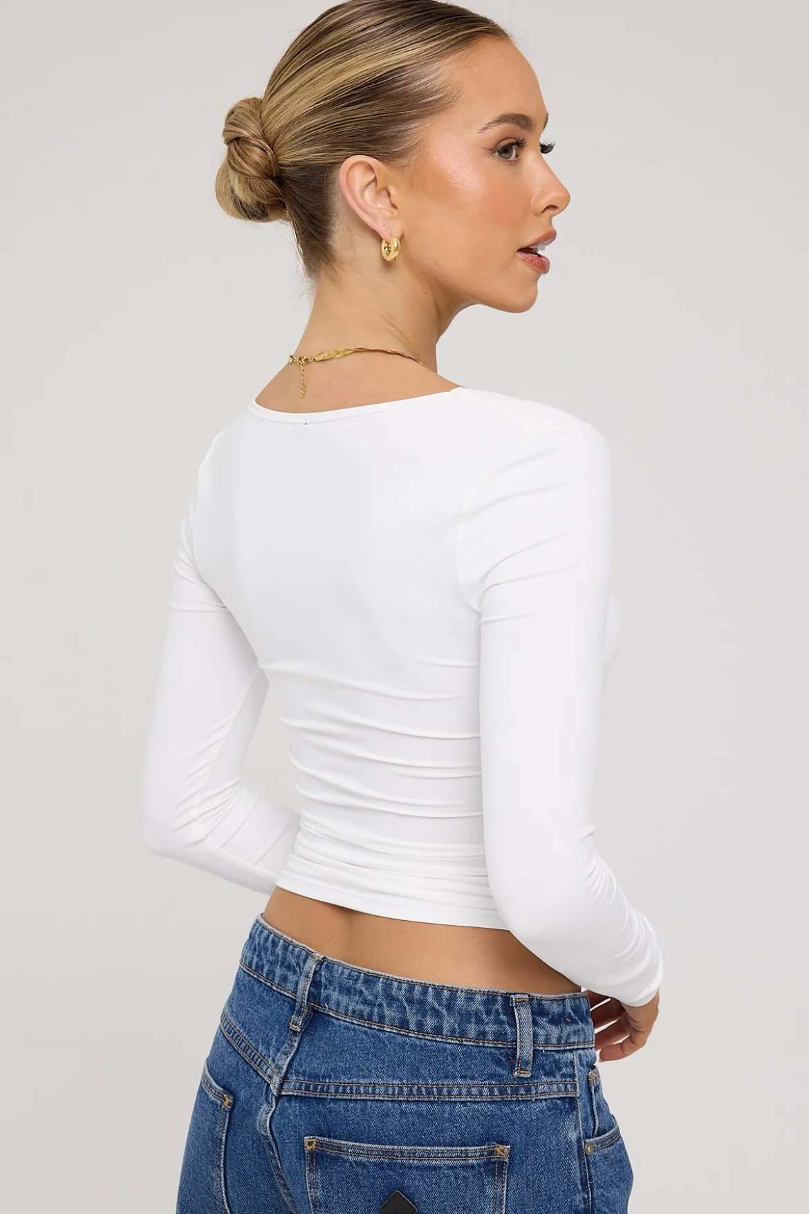 L&t Long Sleeve Scoop Neck Tee White