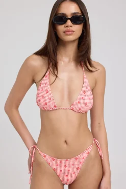 L&t Meadow Check Tie Back Bikini Top Red Print