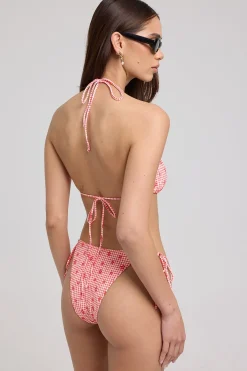 L&t Meadow Check Tie Side Bikini Bottom Red Print