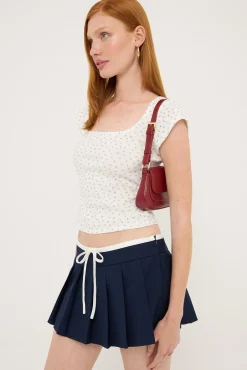 L&t Micro Floral Scoop Neck Tee White Print