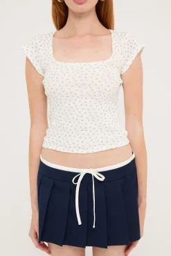 L&t Micro Floral Scoop Neck Tee White Print