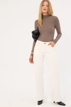 L&t Mock Neck Long Sleeve T-Shirt Taupe